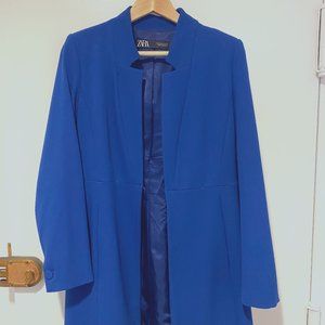 Zara Royal Blue Inverted Lapel Long Blazer